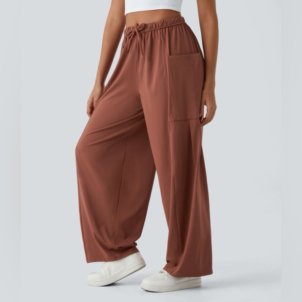 HALARA Maple Syrup Brown Drawstring Wide Leg Baggy Palazzo Yoga Pants Women’s S - Picture 4 of 8
